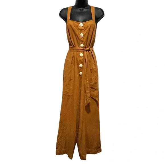 NWT MLL x Splendid Linen Blend Belted Wide Leg Jumpsuit Yellow Womens Small - Picture 5 of 15